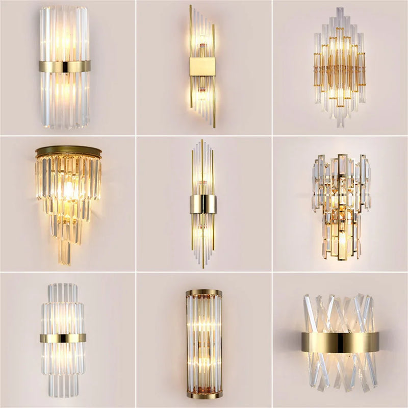 Afralia™ Clear Crystal LED Wall Lamp Stainless Steel Sconces