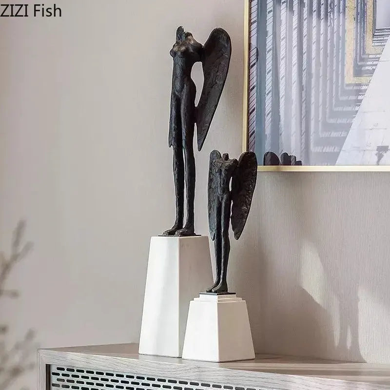 Afralia™ Angel Abstract Figures Sculpture Cast Iron Home Decor Statue Craft