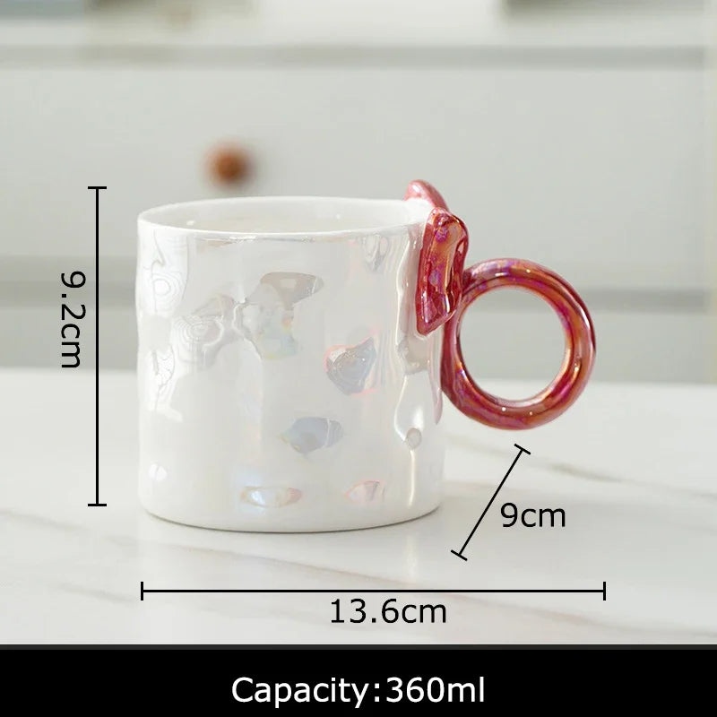 Afralia™ Bowknot Glazed Porcelain Coffee Mug, Lovely Design Tea Cup, Ideal for Milk and Juice