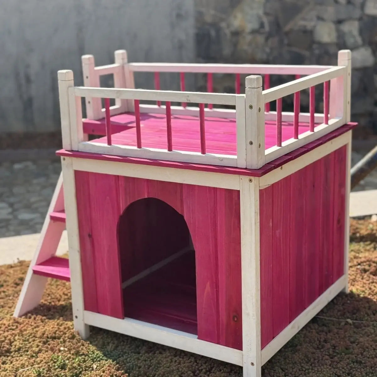 Afralia™ Wooden Pet Villa with Balcony Stairs for Cats and Small Dogs