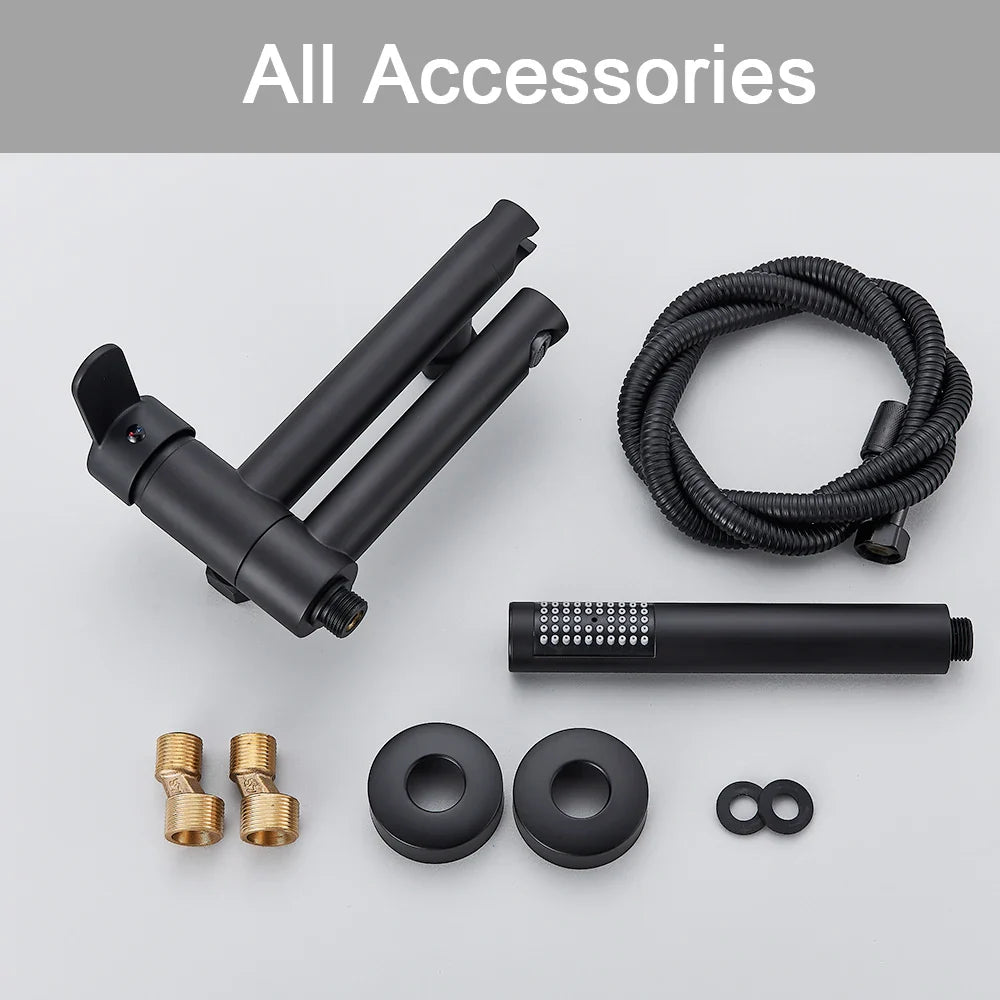 Afralia™ Black Wall Mount Waterfall Tub Shower System Faucet
