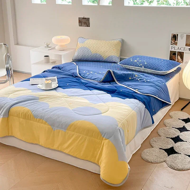 Afralia™ Cool Summer Blanket Set with Latex Bed Mat - Lightweight Breathable Comforter Bedding