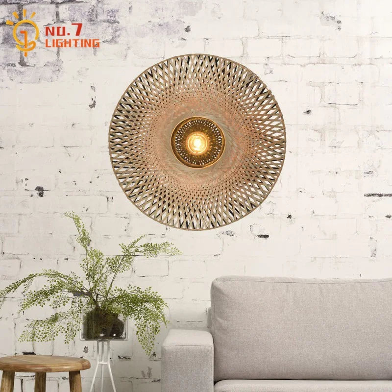 Afralia™ Bamboo Weaving Wall Lamp LED E27 Zen Art Decor for Study Tea Living Room