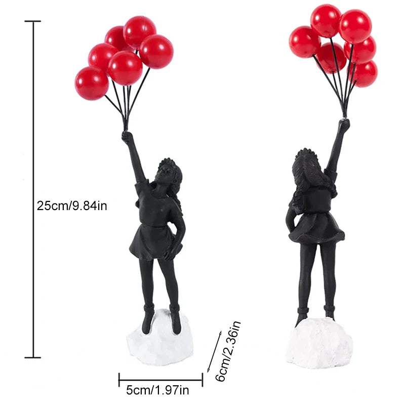 Afralia™ Flying Love Balloon Girl Sculpture: Abstract Modern Home Office Decor & Gift