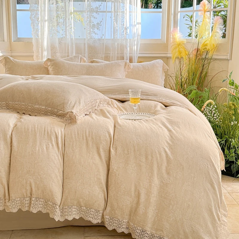 Afralia™ French Lace Ruffles Bedding Set Queen King Size 4Pcs