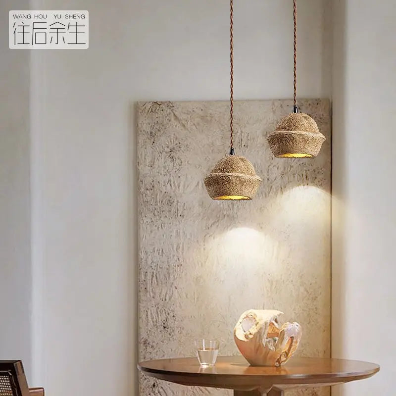 Afralia™ Fruit Shell Bedside Pendant Light, Retro Wabi Sabi Style for Homestay & Bar Counter
