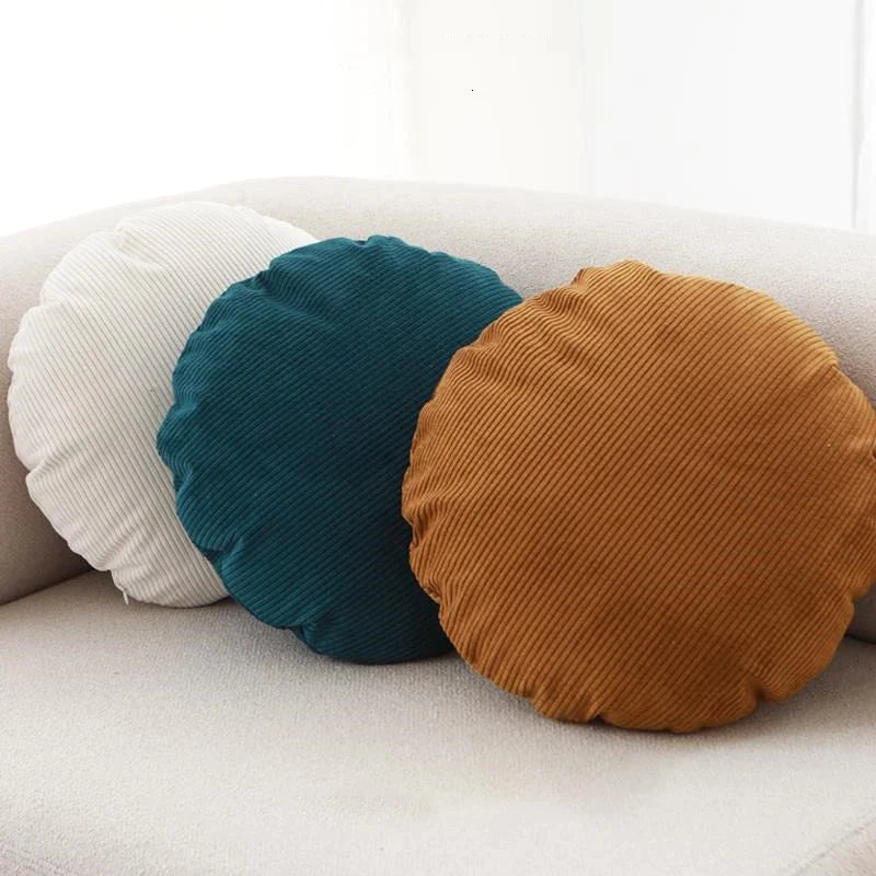 Afralia™ Corduroy Round Pillow Cover 60x60cm - Solid Color Stripe for Sofa