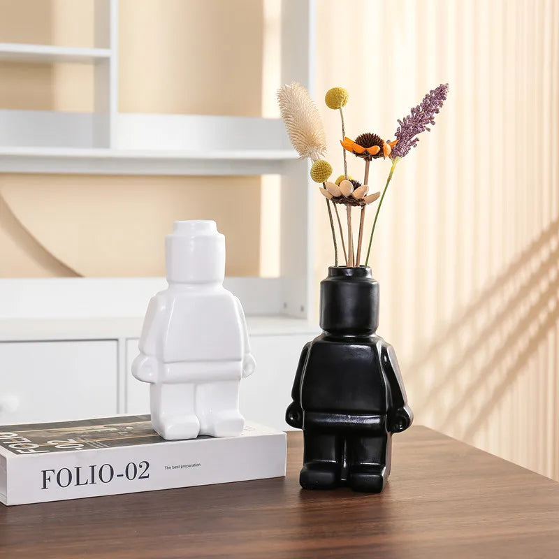 Afralia™ Robot Vase Sculpture: Creative Resin Ornament for Home Office Decor