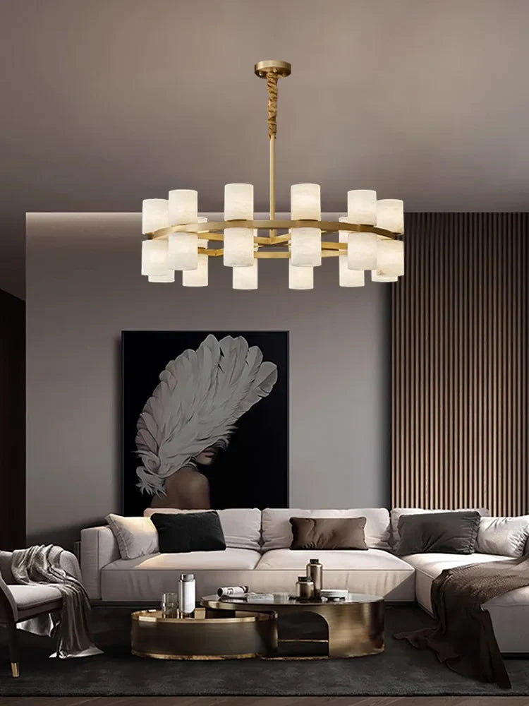 Afralia™ Copper Marble Hanging Lamparas: Elegant Round Indoor Lighting for Dining Room
