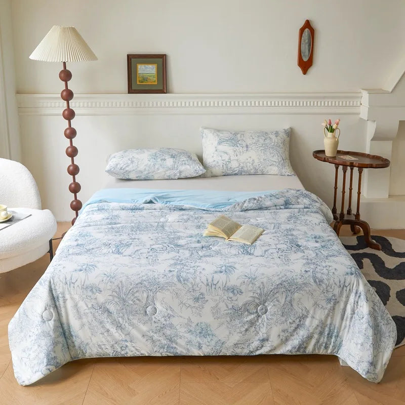 Afralia™ Knitted Cotton Print Summer Quilt, Silk Soft Blanket