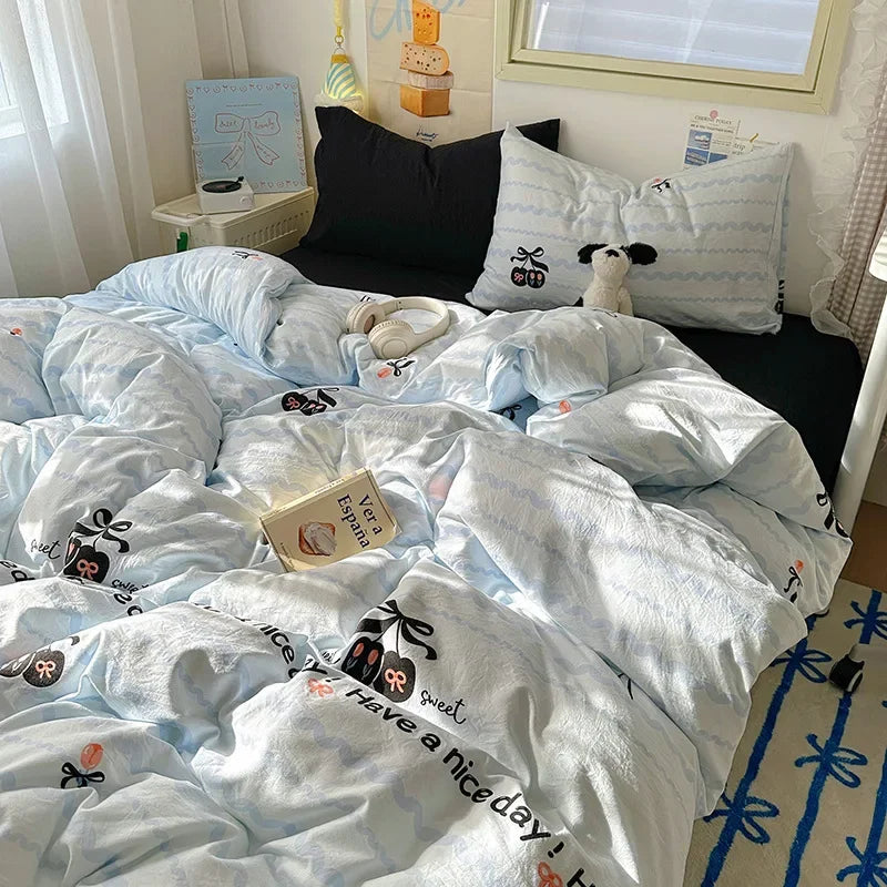 Afralia™ Cartoon Print Quilt Cover Set for King Queen Beds - All Seasons Comfort