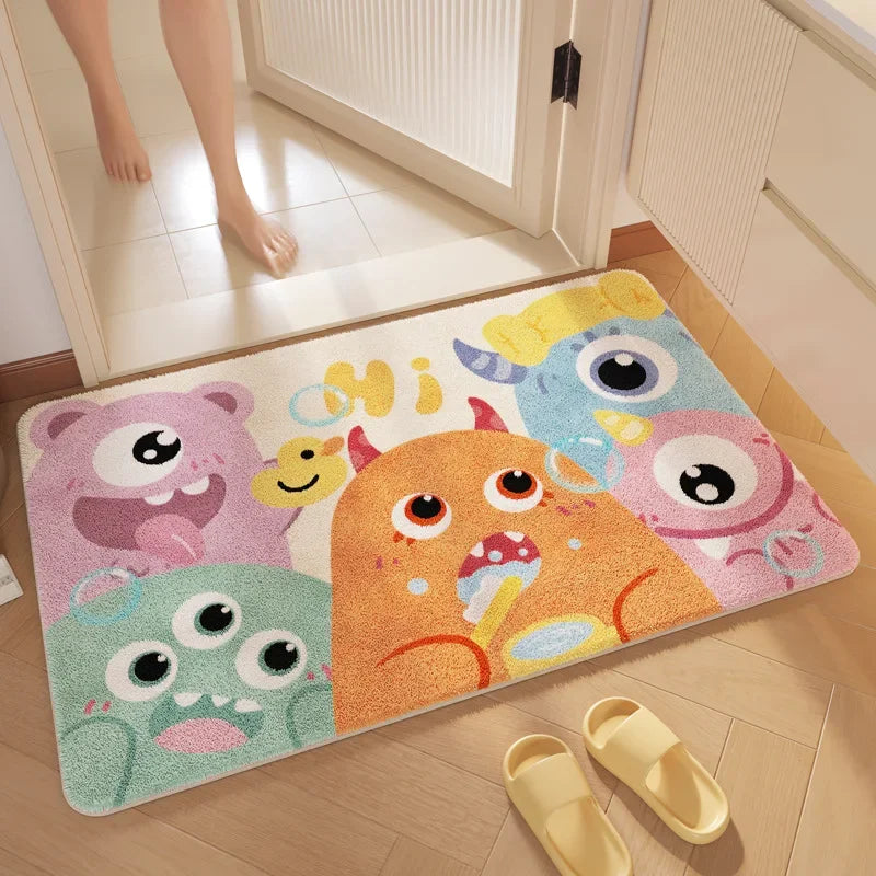 "Afralia™ Cartoon Print Bathroom Carpet: Soft, Absorbent & Anti-Slip Entrance Mat"