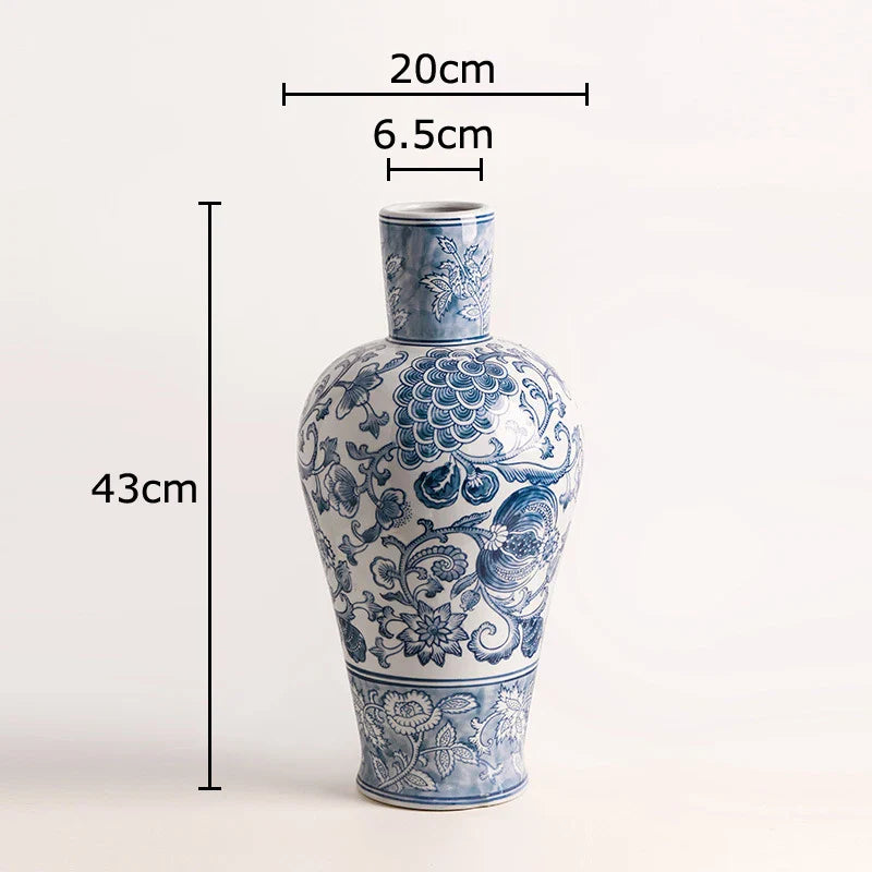 Afralia™ Blue White Porcelain Vase Plant Pots Room Decor Flowers Arrangement