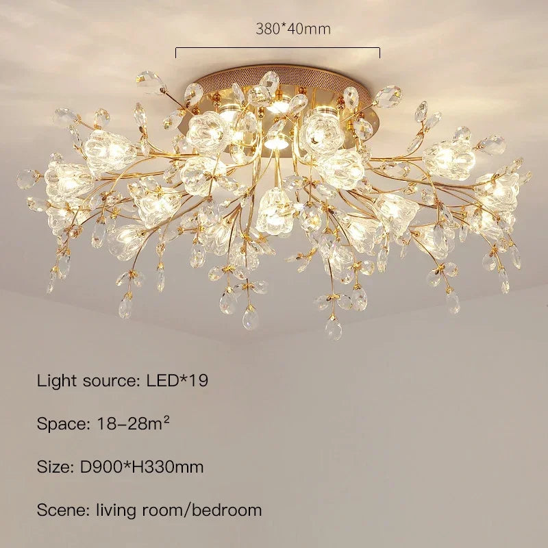 Afralia™ Glass Flower Chandelier Ceiling Lamp - Nordic Crystal Branch Tree Lighting for Living Room and Bedroom