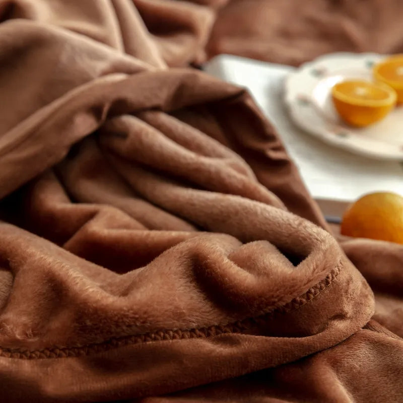 Afralia™ Nordic Solid Flannel Blanket - Warm Queen King Size Bedspread for All Seasons