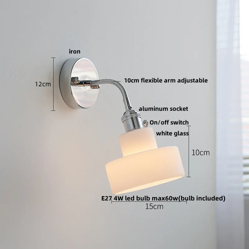 Afralia™ Adjustable Arm LED Wall Light Fixture with Pull Chain Switch, White Glass