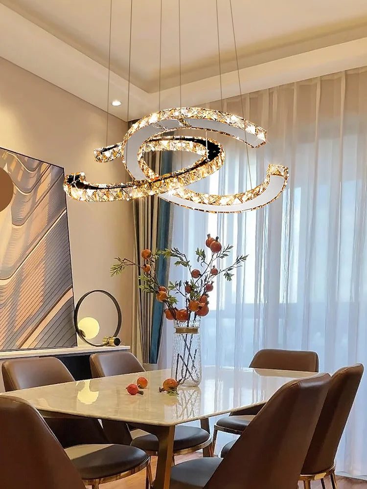 Afralia™ Modern LED Crystal Chandelier for Living Room, Restaurant - Creative Pendant Light