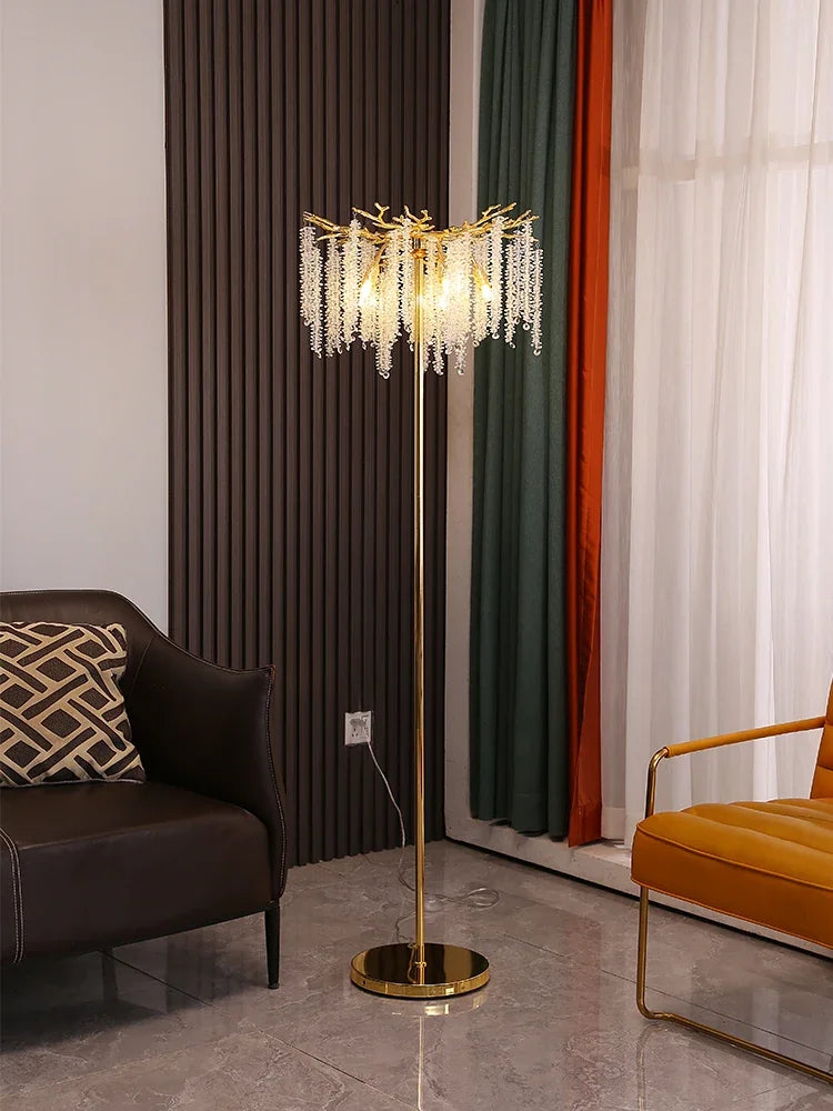 Afralia™ Crystal Gold LED Floor Lamp: Nordic Luxury for Living Room & Bedroom