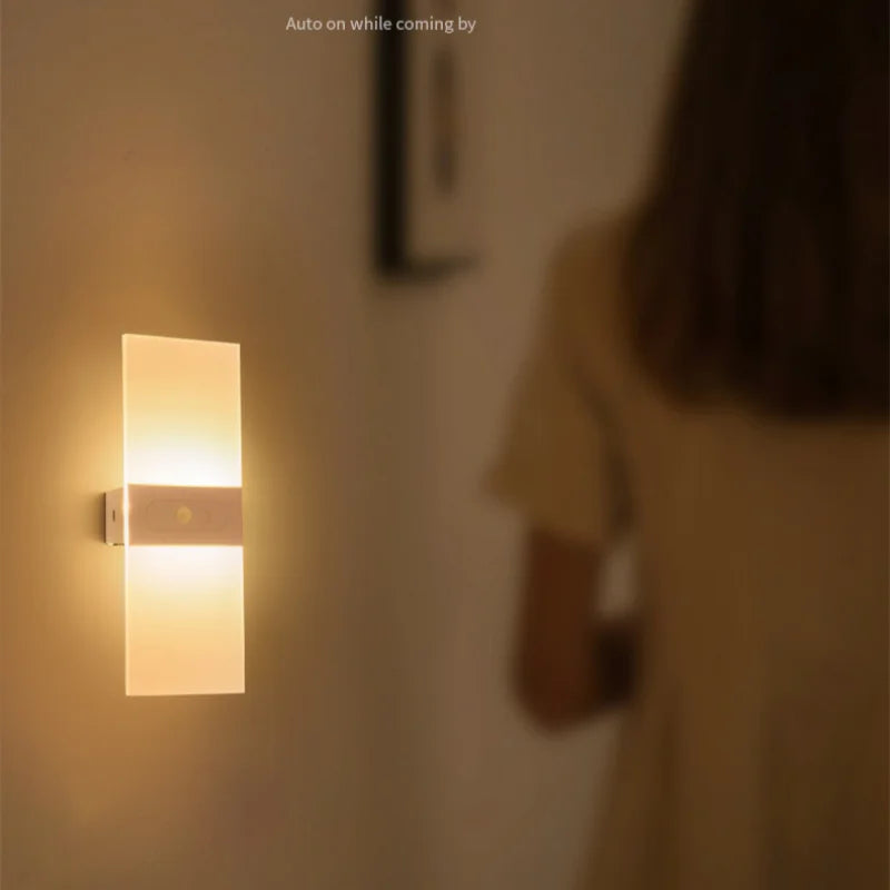 Afralia™ Motion Sensor Wall Sconce USB Rechargeable LED Light for Bedside and Corridor