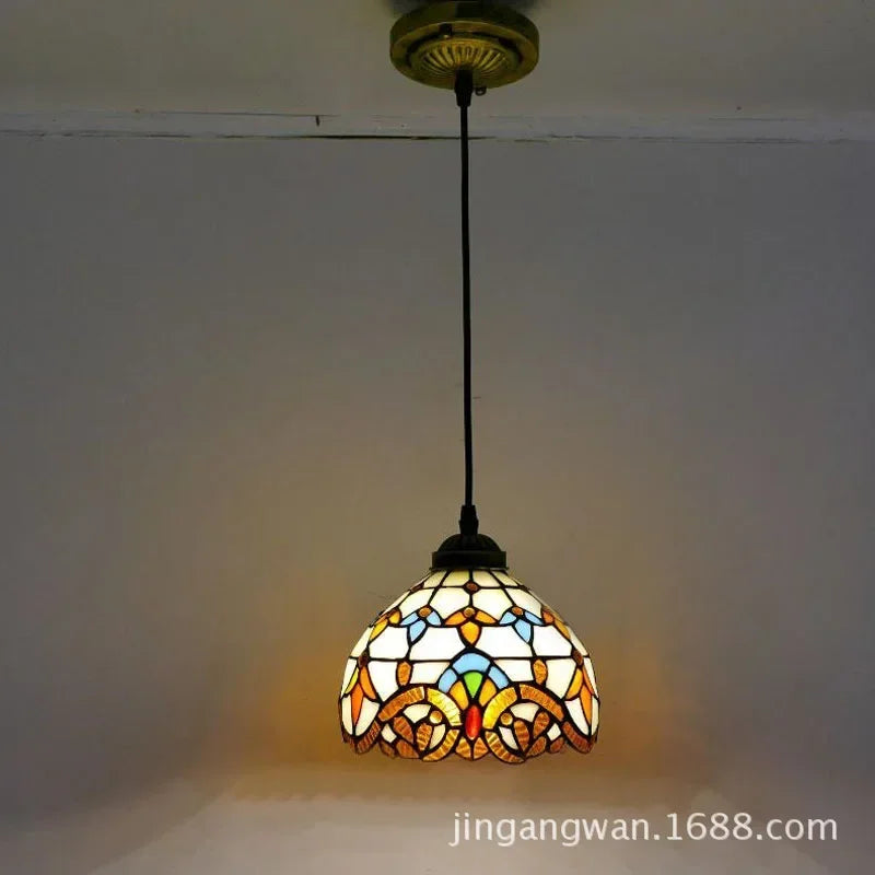 Afralia™ Stained Glass Tiffany Pendant Chain Light Fixture for Home Dining Room, E27 Bulb