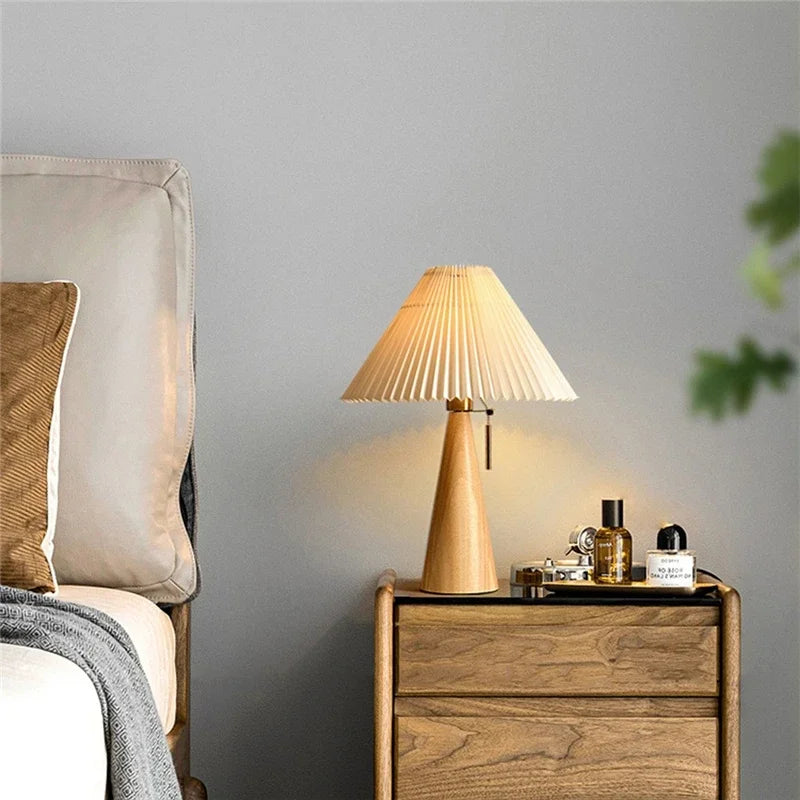 Afralia™ Nordic Retro Wooden Desk Lamp LED E27 for Bedroom Home Decoration