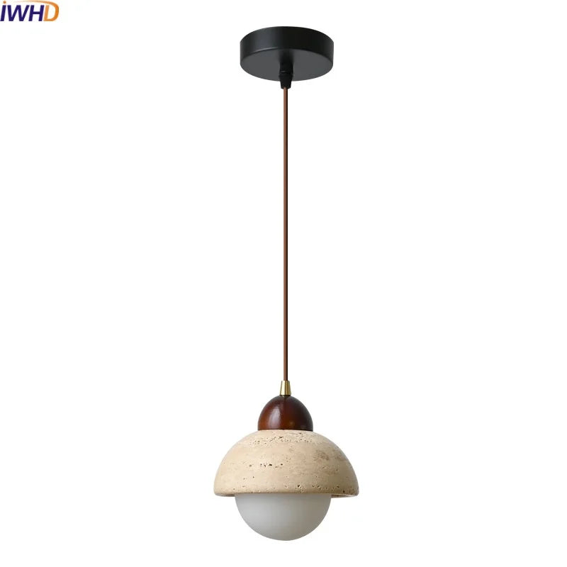 Afralia™ Yellow Travertine LED Glass Pendant Light - Japanese Style Living Room Fixture