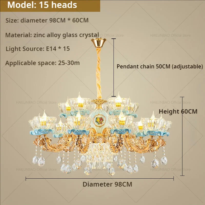 Afralia™ Crystal Chandelier: Chinese Ceramic Living Room Luxe Lighting