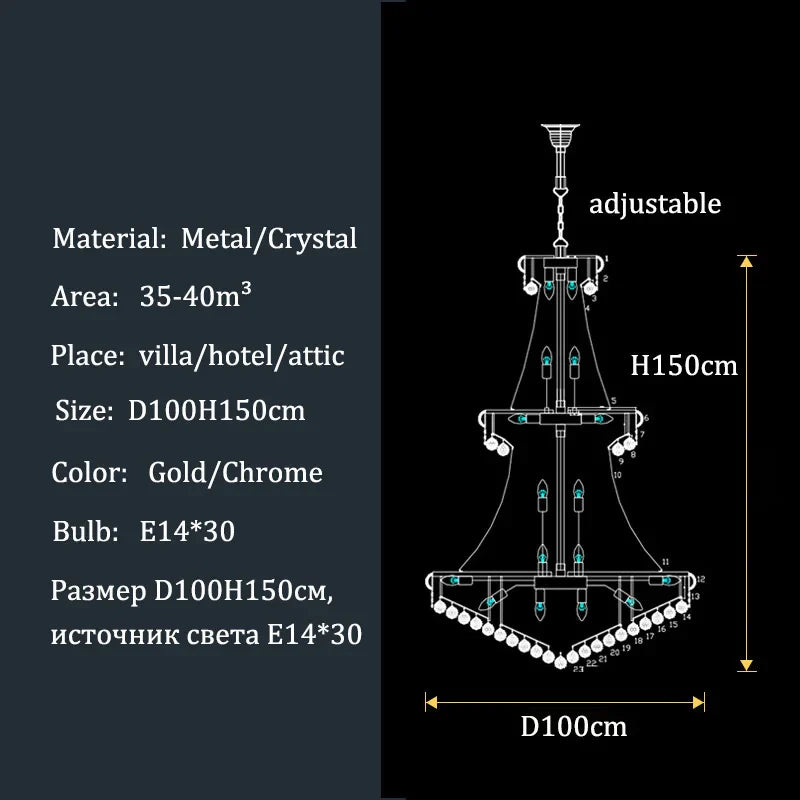 Afralia™ Crystal Chandeliers for Villa Living Room, Hotel Ceiling Lights Fixtures
