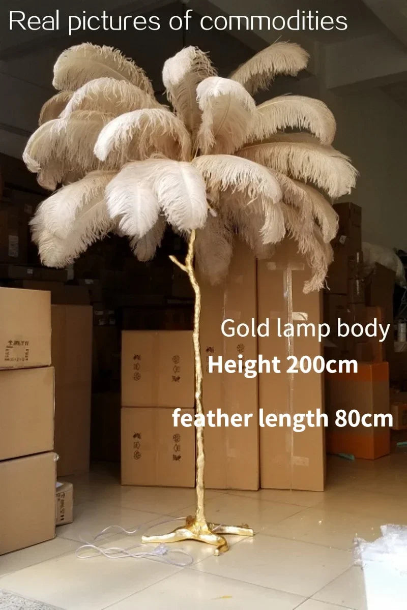 Afralia™ Copper Resin Ostrich Feather Floor Lamp Stand Light - Modern Interior Decor