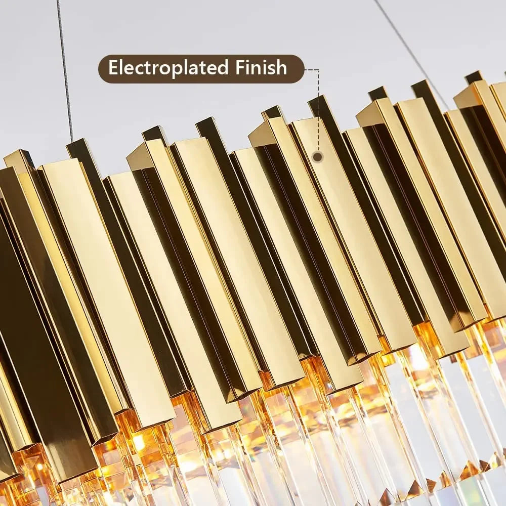 Afralia™ Gold Crystal Chandeliers for Dining Room Kitchen Island - Luxury Oval Pendant Lights Fixture