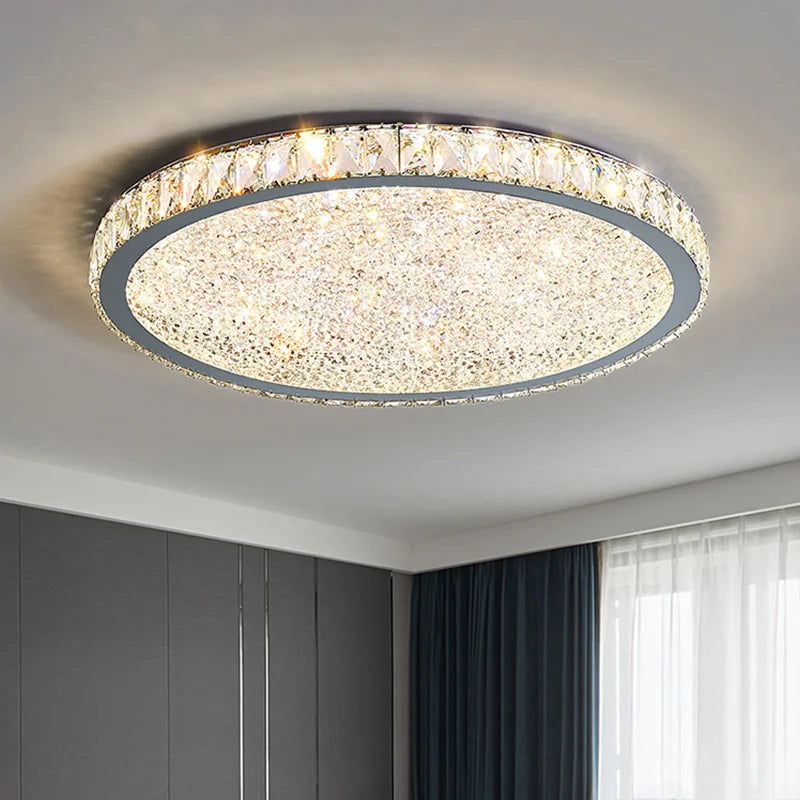 Afralia™ Crystal Round LED Ceiling Chandelier - Modern Stainless Steel Light
