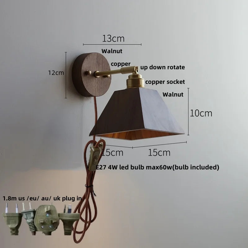 Afralia™ LED Wall Sconce Walnut Wood Rotate Stair Light Fixture Modern Nordic Design