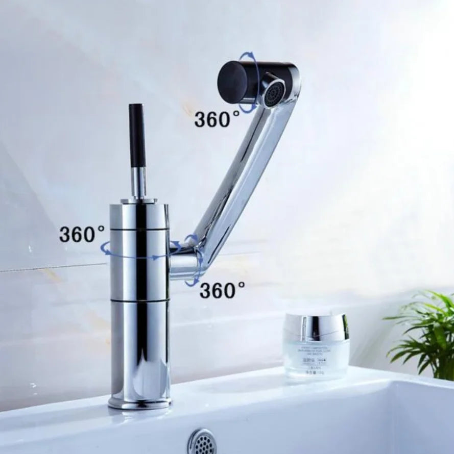 Afralia™ Chrome Finish Lucky Cat Style Bathroom Faucet with 360° Rotate Spout