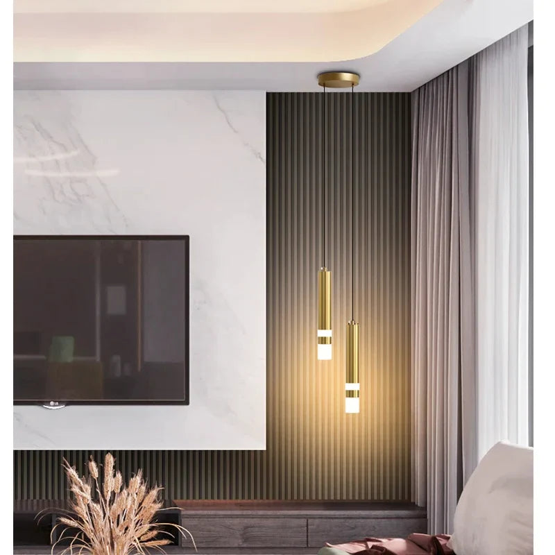 Afralia™ Modern Black & Gold LED Pendant Chandelier for Bedroom & Dining Room