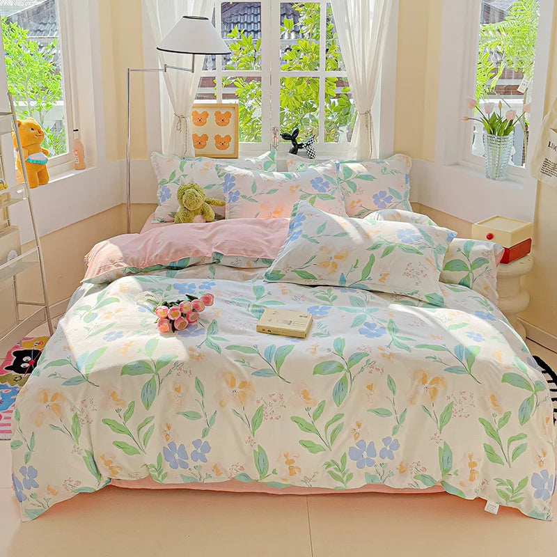 Afralia™ Cartoon Printed Bedding Set: Soft Cozy Duvet Cover, Bedsheet, Pillowcase, Single Double Bedclothes