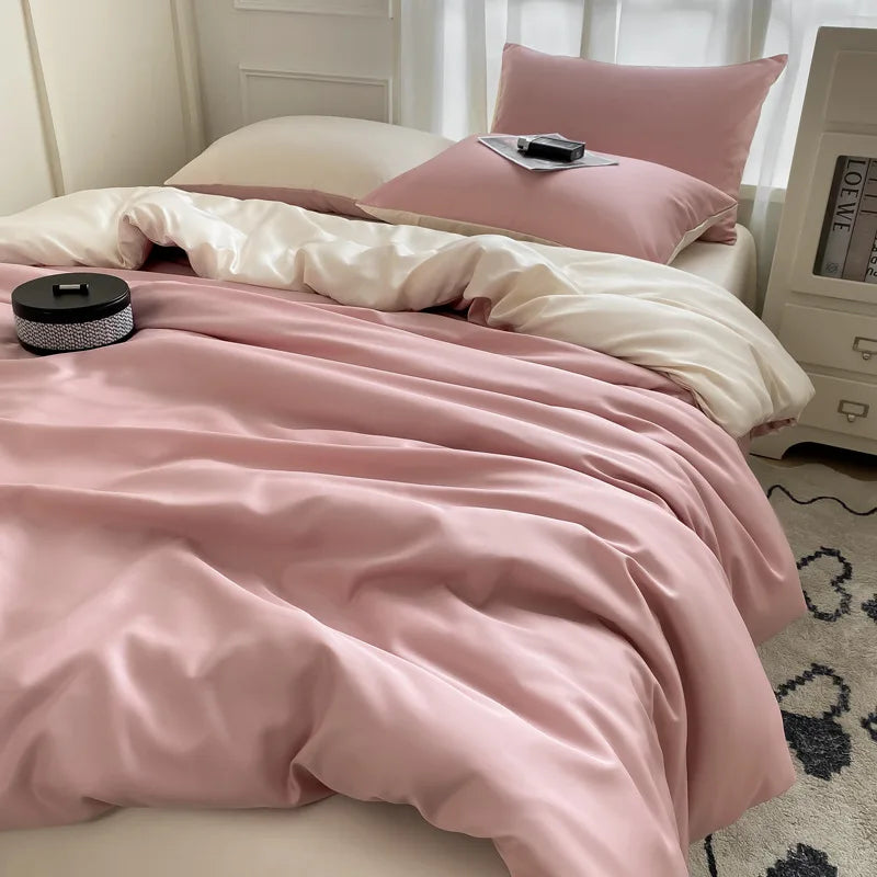 Afralia™ Silky Rayon Bedding Set: Solid Color Duvet, Fitted Sheet, Pillowcase - Queen King Size