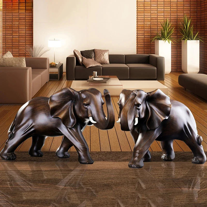Afralia™ Resin Elephant Statue Desk Decoration Ornaments - Simulated Wood Animal Sculpture