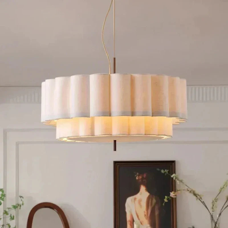 Afralia™ Scalloped Fabric Chandelier Retro Bohemia Pendant Lamp for Living Dining Bedroom