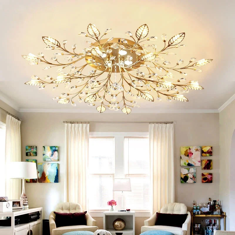 Afralia™ Crystal Leaf LED Ceiling Chandelier: Industrial Retro Home Decor Lighting