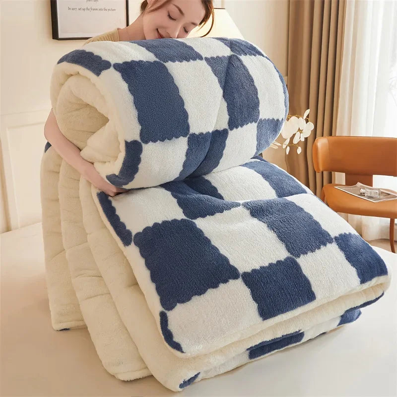 Afralia™ Winter Checkerboard Duvet Blanket: Super Thick, Warm & Weighted for Fluffy Comfort.