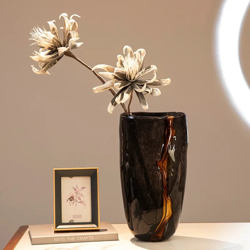 Afralia™ Black Glass Vase Flower Pot for Terrarium Room Decoration and Floral Arrangement