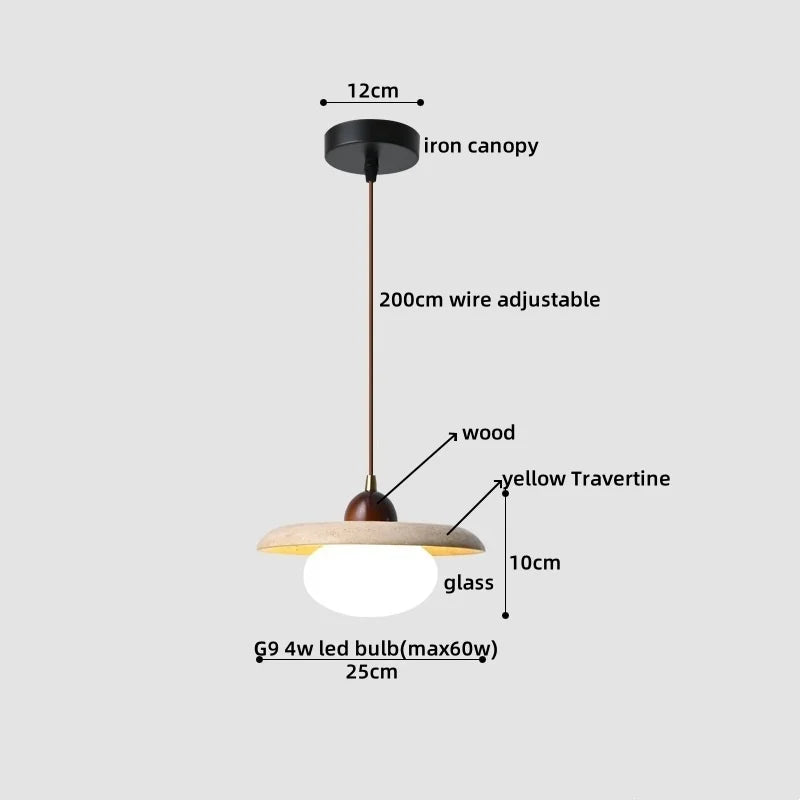 Afralia™ Yellow Travertine LED Glass Pendant Light - Japanese Style Living Room Fixture
