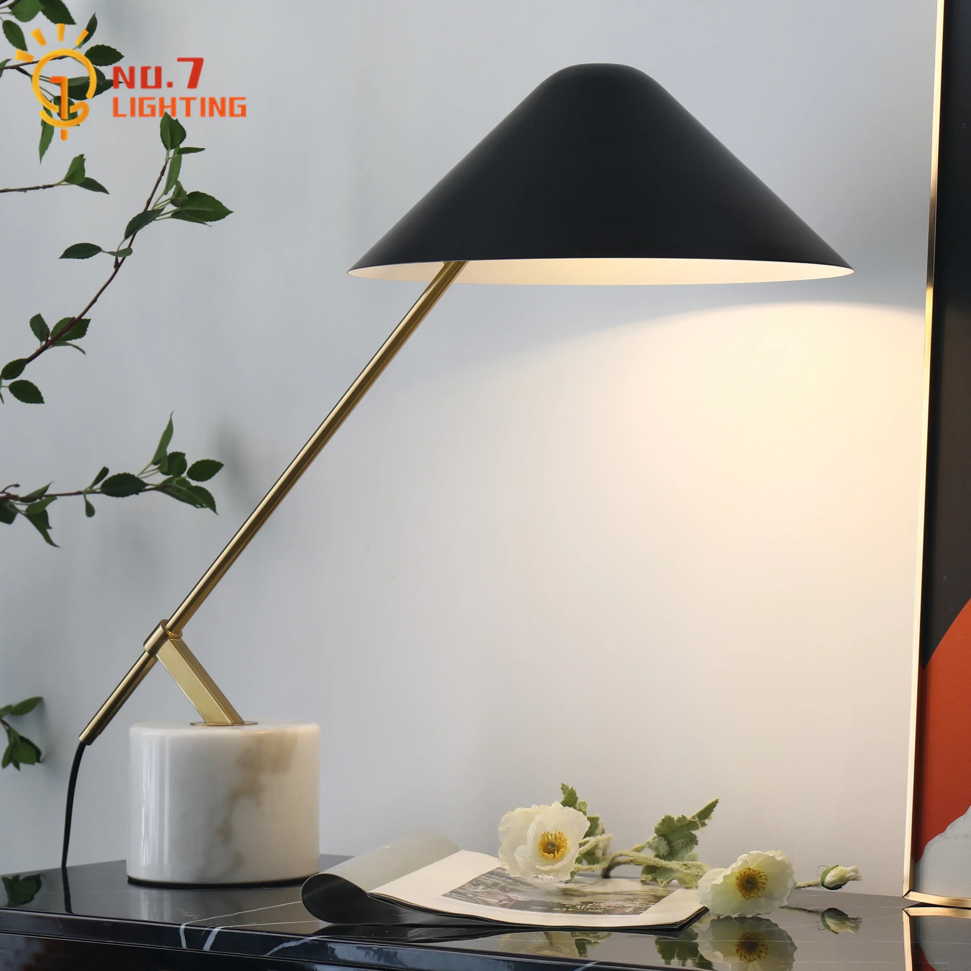 Afralia™ Marble Base LED Table Lamp Black/White, Minimalist Design for Home Office Bedroom
