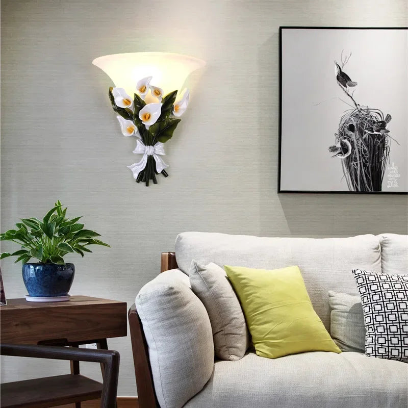 Afralia™ Romantic Flower Resin Wall Lamp for Bedroom Living Dining Corridor TV Background