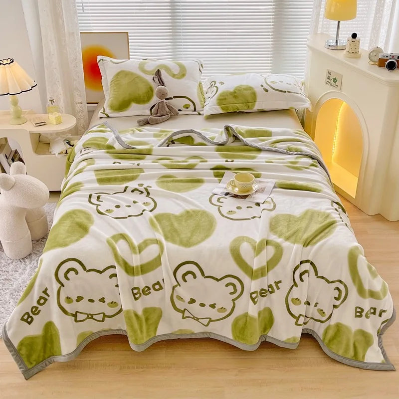 Afralia™ Cartoon Print Flannel Sofa Cover – Lightweight Plush Blanket for Adults