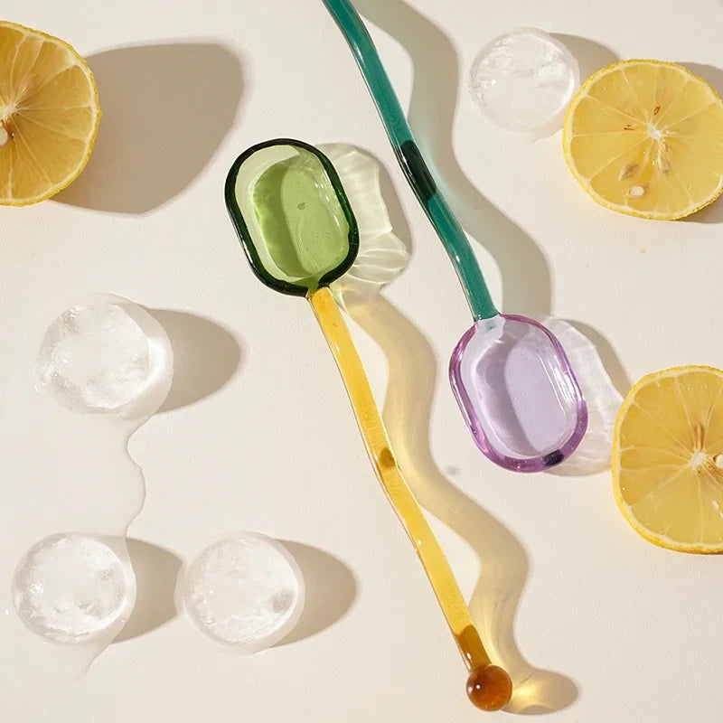 Afralia™ Glass Milk Spoon - Colorful Transparent Stirrer for Coffee and Desserts