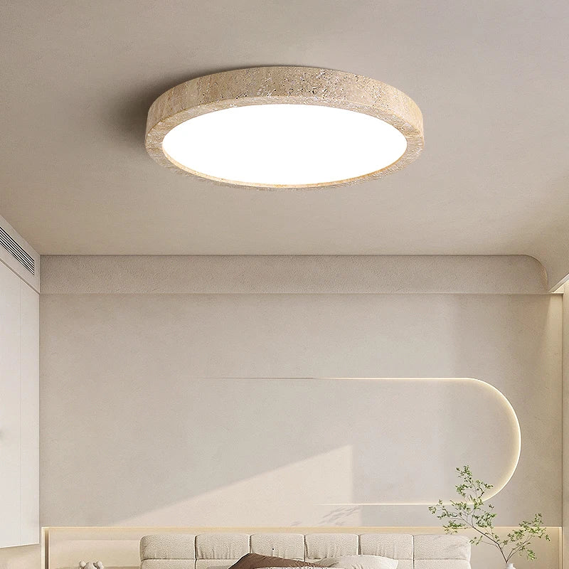 Afralia™ Ellipse Stone LED Ceiling Light Natural Travertine Lamp Plafon