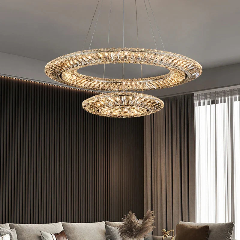 Afralia™ LED Crystal Chandelier: Elegant Light Luxury Golden Ceiling Art Ring for Living Room