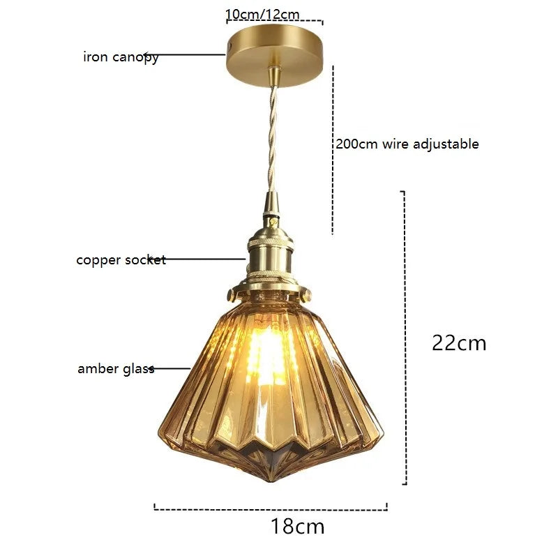 Afralia™ Diamond Amber Glass LED Pendant Lights - Nordic Modern Hanging Lamp