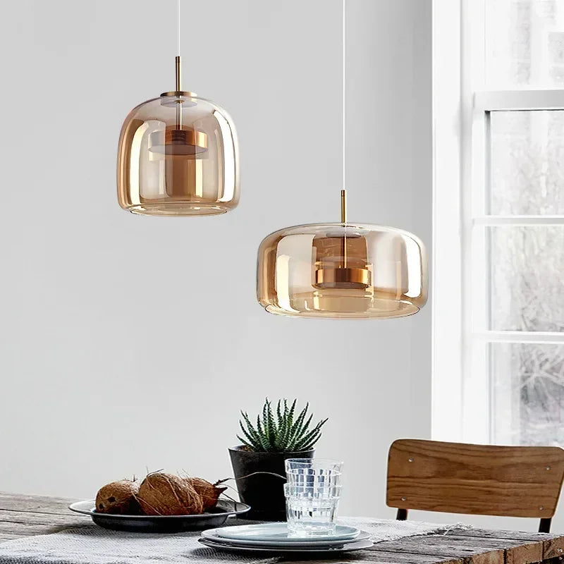 Afralia™ Nordic Glass LED Pendant Lights Copper Chandeliers for Home Decor